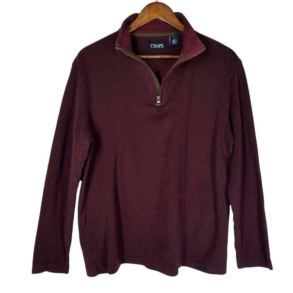 Chaps Mens Burgundy Textured Quarter Zip Pullover Long Sleeve Shirt‎ L G
